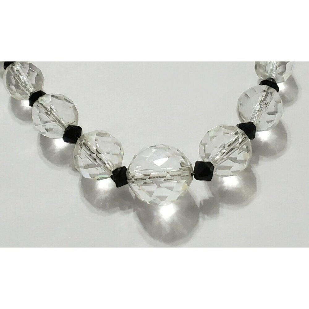 Vintage 17" Choker Necklace Clear Black Beads Faceted Sterling Graduated Spacers - Picture 8 of 16